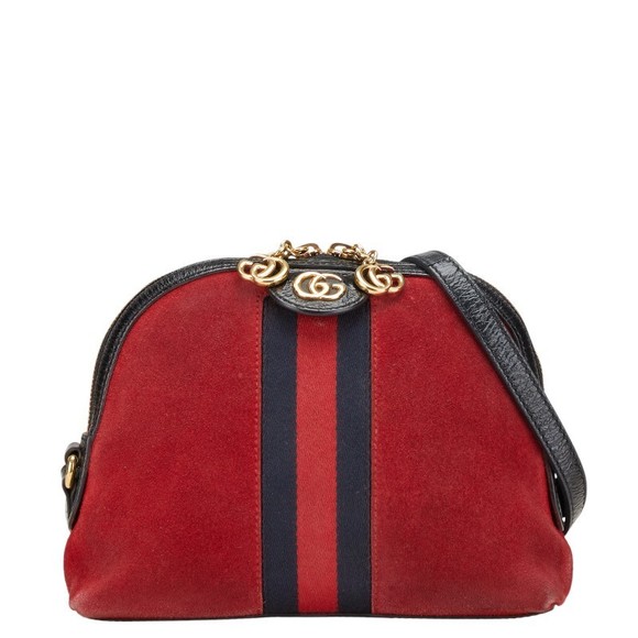 Gucci Red Ophidia Sherry Leather Black Suede Crossbody - Picture 1 of 8